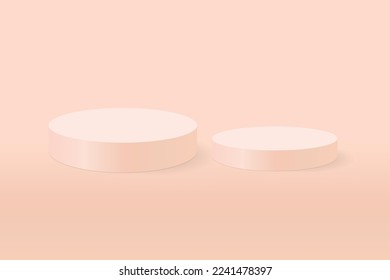 2 realistic 3d podium with semi circle backdrop. Abstract vector rendering geometric platform. Product display presentation. Minimal scene