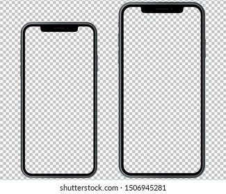 2 realistic phones with transparent screens. Mockup. Vector graphic