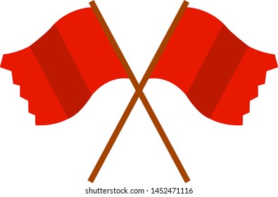 A 2 red flags crossed together, vector, color drawing or illustration.