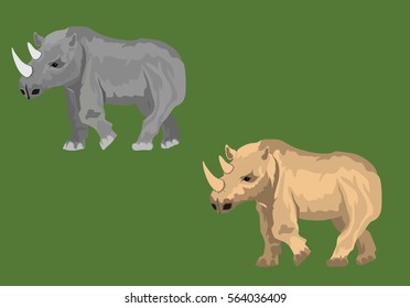 2 Rhinos vector illustration on green background