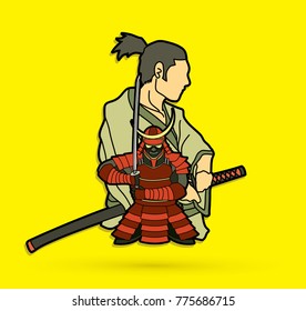 2 Samurai composition cartoon  graphic vector