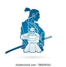 2 Samurai composition cartoon  graphic vector