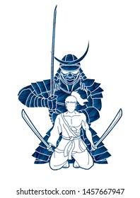 2 Samurai composition with swords cartoon graphic vector