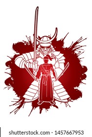 2 Samurai composition with swords cartoon graphic vector