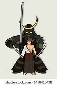 2 Samurai composition with swords cartoon graphic vector