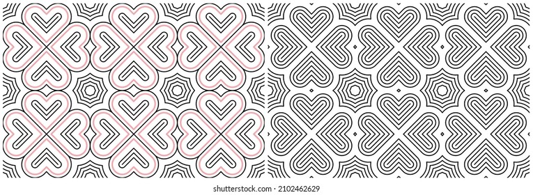 2 seamles geometric line heart patterns with editable stroke