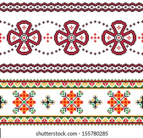 2 Seamless Embroidered Goods Like Handmade Cross-stitch Ethnic Ukraine Pattern