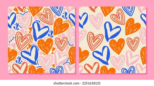 2 seamless patterns with hearts. The design is perfect as a gift wrap for those you love.