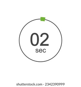 2 sec Digital Countdown Timer Vector Icon. 2 sec Stopwatch Analog or Digital Timer Illustration.