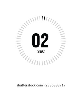 2 second timer clock. 2 sec stopwatch icon countdown time digital stop chronometer.