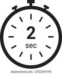 2 seconds timer, clock, icon vector stopwatch isolated icons. countdown timer symbol.