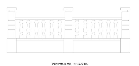 2 section of 2D decorative fencing drawing. Created using the CAD design. Drawing in black and white.