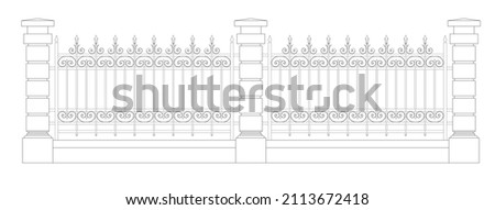 2 section of 2D decorative fencing drawing. Created using the CAD design. Drawing in black and white.