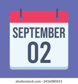 2 September Calendar. Blue Background. Vector Calendar.
