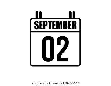 2 September calendar. Simple calendar page for the month of September. Black vector on white background.