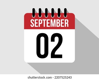 2 September calendar vector icon. Red september date for the days of the month
