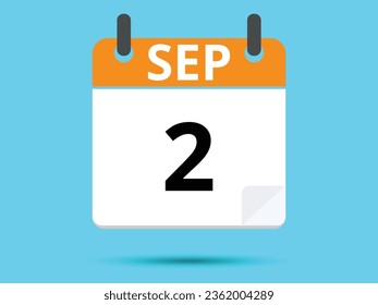 2 de septiembre. Calendario de icono plano aislado en fondo azul. Ilustración vectorial.