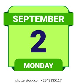 2 September, Monday. Date template. Useful design for calendar or event promotion. Vector illustration EPS 10 File. Isolated on white background. 