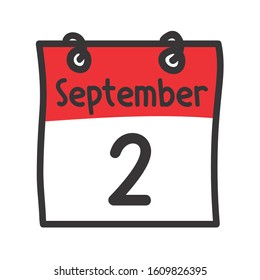 2 September. Vector flat daily calendar icon. Date and time, day, month. Holiday