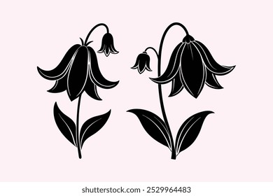 2 Set of Bluebell Silhouette Line Art Vector | Minimalist Floral Illustration