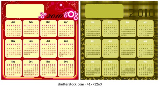 2 set calendar with red abstract and gold boxes background