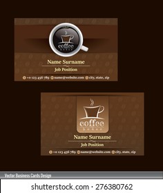 2 Set of Coffee business card template. for coffee shop, Coffee business card design vector