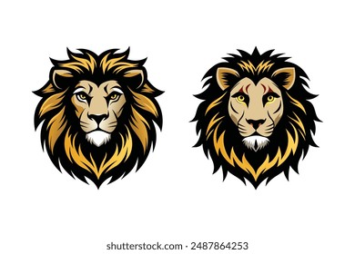 2 Set De Ilustración vectorial De Logotipo De Cara De León