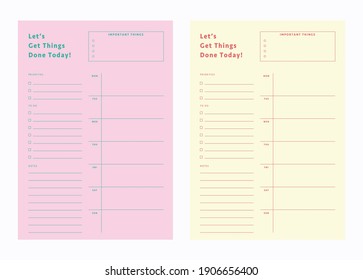 2 set of Minimalist weekly planners. Daily and weekly planner template. Cute and simple printable to do list. Bullet Journal. Digital Planner. Realistic vector illustration.