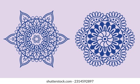2 set of purple vector decorative luxury mandala design ornaments. EPS vector illustration
