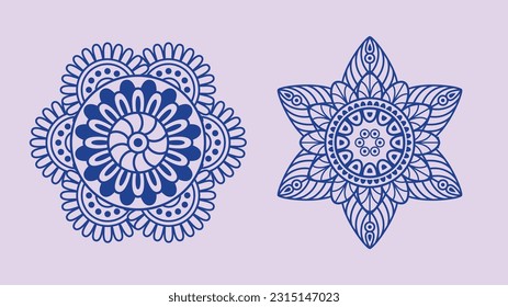 2 set of purple vector decorative luxury mandala design ornaments. EPS vector illustration