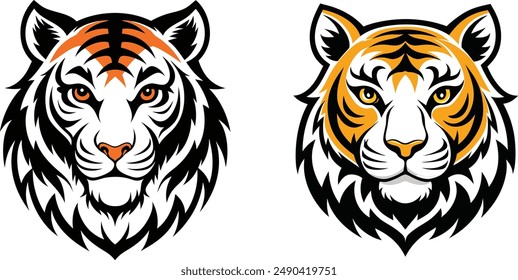 2 Set De Ilustración vectorial De Silueta De Cara De Tigre