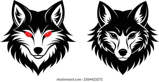  2 Set Of Wolf Head Silhouette Logo Style Vector Illustration Art