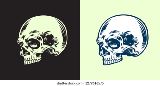 2 sets of vintage skull illustrations in different backgrounds