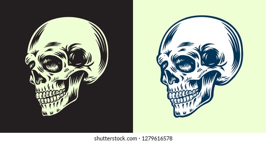 2 sets of vintage skull illustrations in different backgrounds