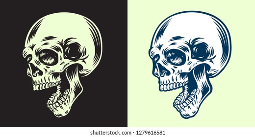 2 sets of vintage skull illustrations in different backgrounds