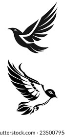 2 Sheet Black and White Flying Bird Icon Isolated White Bakcground