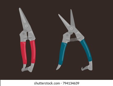 2 sheet metal silver metal scissors cutting shears vector illustration