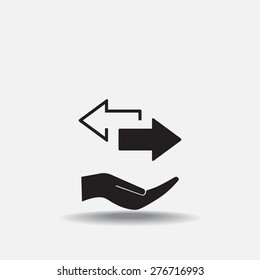 2 side arrow premium illustration icon, isolated, white on dark background, with text elements