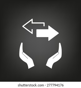 2 side arrow premium illustration icon, isolated, white on dark background, with text elements