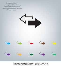 2 side arrow premium illustration icon, isolated, white on dark background, with text elements