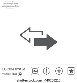 2 side arrow premium illustration icon, isolated, white on dark background, with text elements