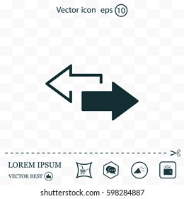 2 side arrow premium illustration icon, isolated, white on dark background, with text elements