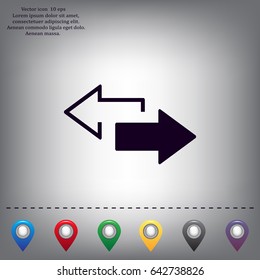 2 side arrow premium illustration icon, isolated, white on dark background, with text elements