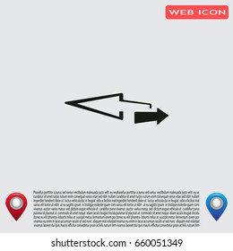 2 side arrow premium illustration icon, isolated, white on dark background, with text elements