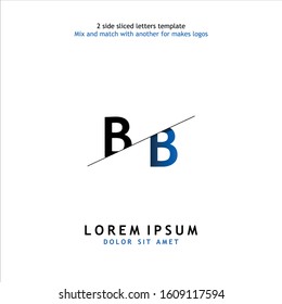 2 side sliced letter BB vector design template. Usable to mix and match with another for makes logos.