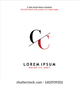 2 side sliced letter C vector design template. Usable to mix and match with another for makes logos.