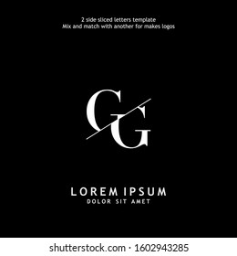 2 side sliced letter G vector design template. Usable to mix and match with another for makes logos.