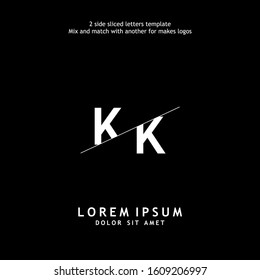 2 side sliced letter KK vector design template. Usable to mix and match with another for makes logos.