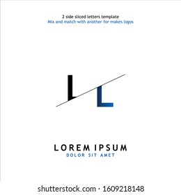 2 side sliced letter LL vector design template. Usable to mix and match with another for makes logos.