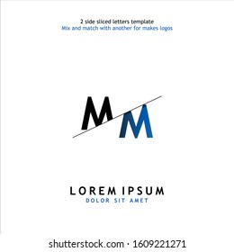 2 side sliced letter MM vector design template. Usable to mix and match with another for makes logos.